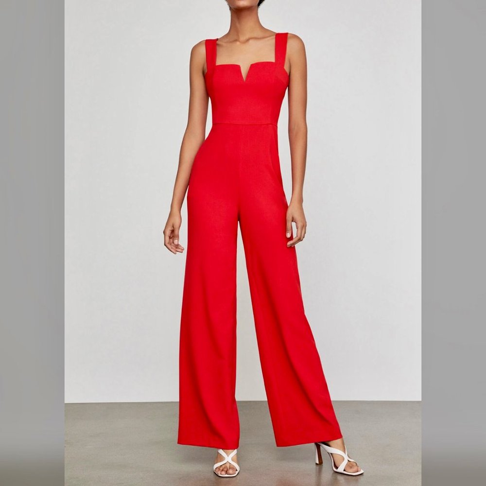 BCBG MaxAzria Red Sleeveless Wide Leg Jumpsuit